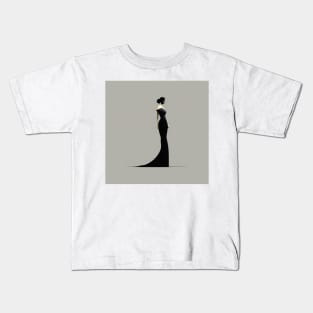 [AI Art] Lady in black, Minimal Art Style Kids T-Shirt
